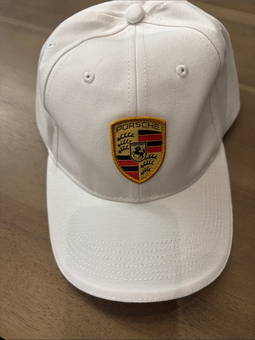Porsche Design White Baseball Cap with Gold/Red/Black Crest